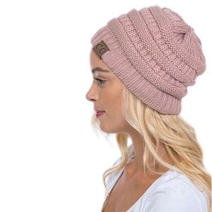 C.C Cable Knit Beanie in Pale‎ Pink